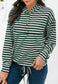 Horizontal Striped Tie Hem Hoodie