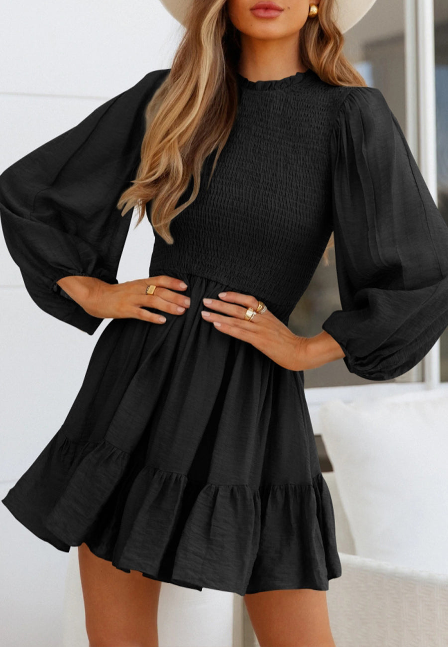 Shirred Ruffle Hem Swing Dress