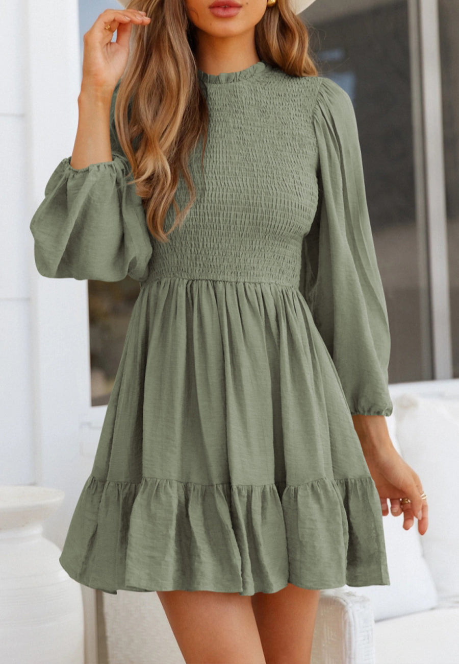 Shirred Ruffle Hem Swing Dress