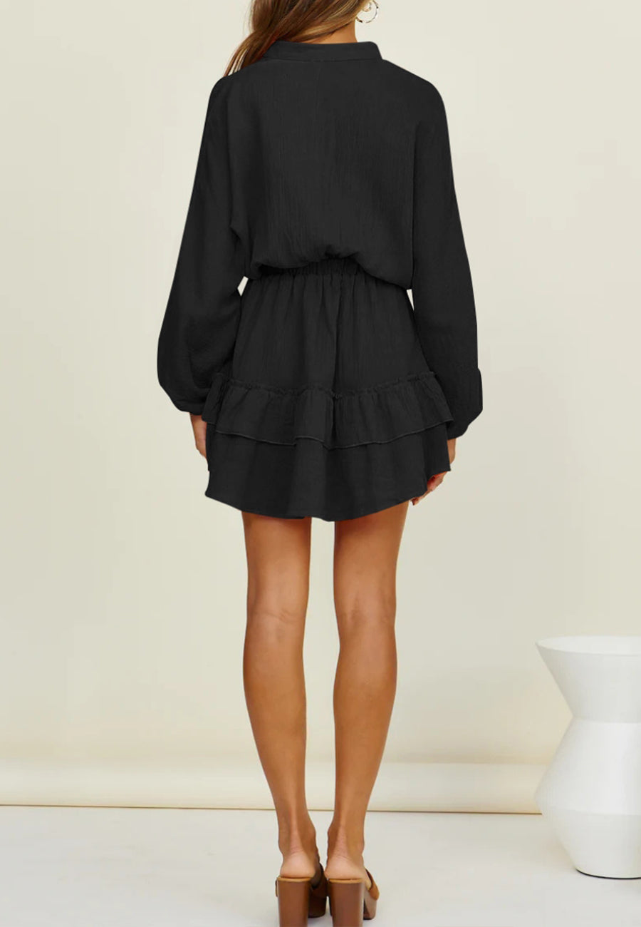 Button Front Tiered Ruffle Dress