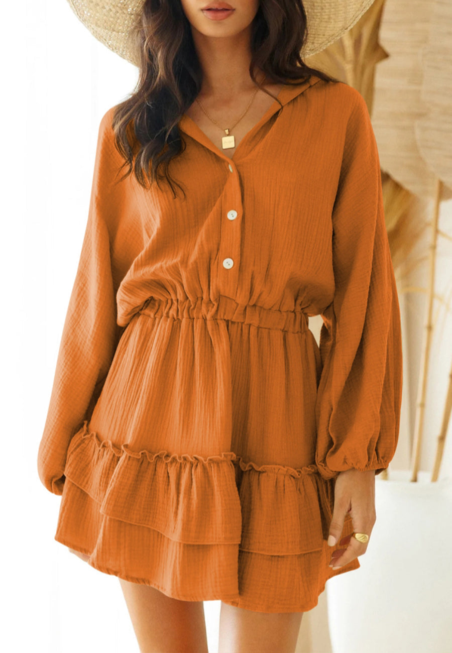 Button Front Tiered Ruffle Dress