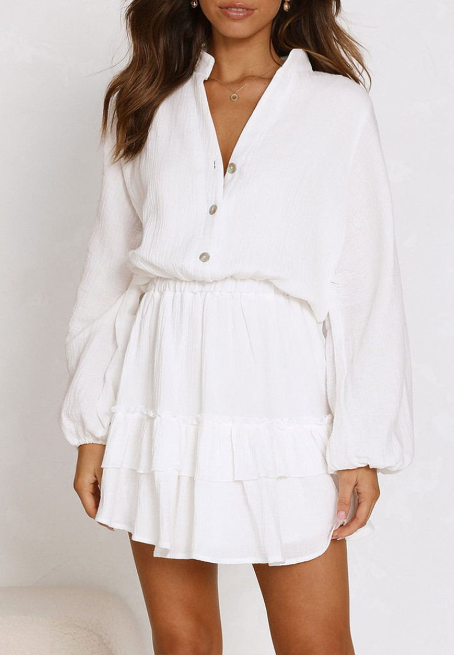 Button Front Tiered Ruffle Dress