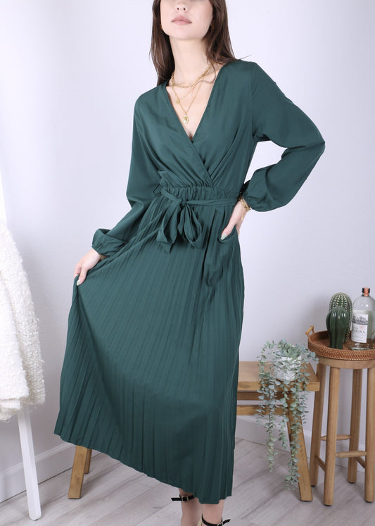 Surplice Neck Pleated Dress