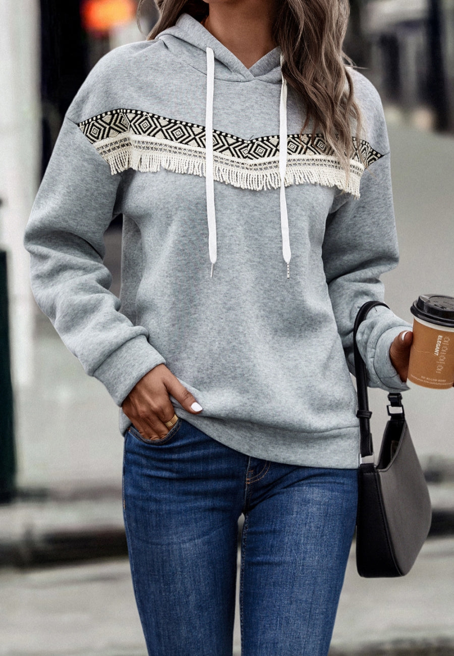 Aztec Fringe Trim Hoodie