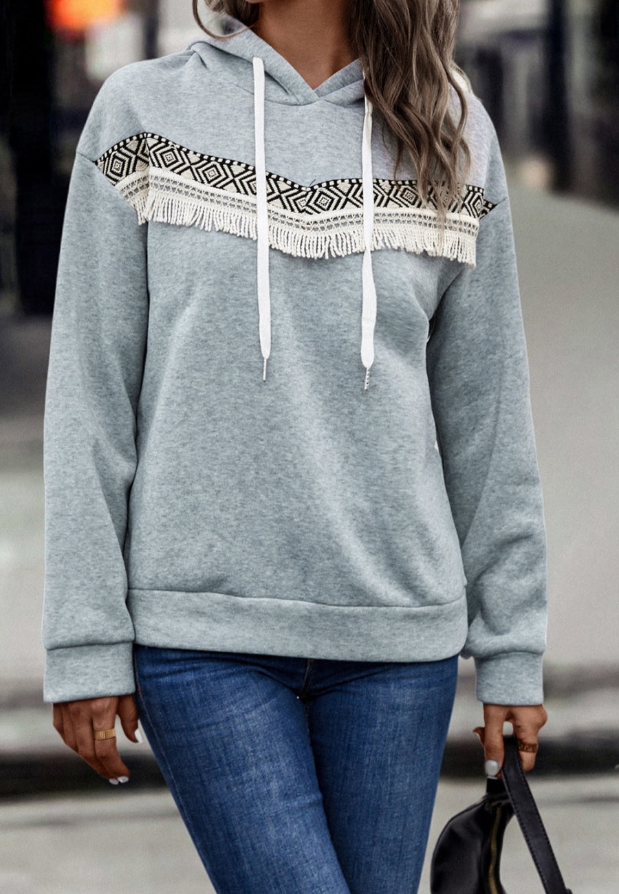 Aztec Fringe Trim Hoodie