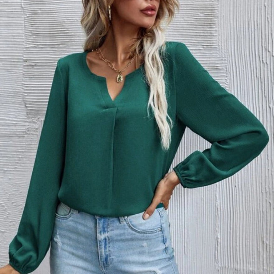 Solid Round Split Neck Blouse