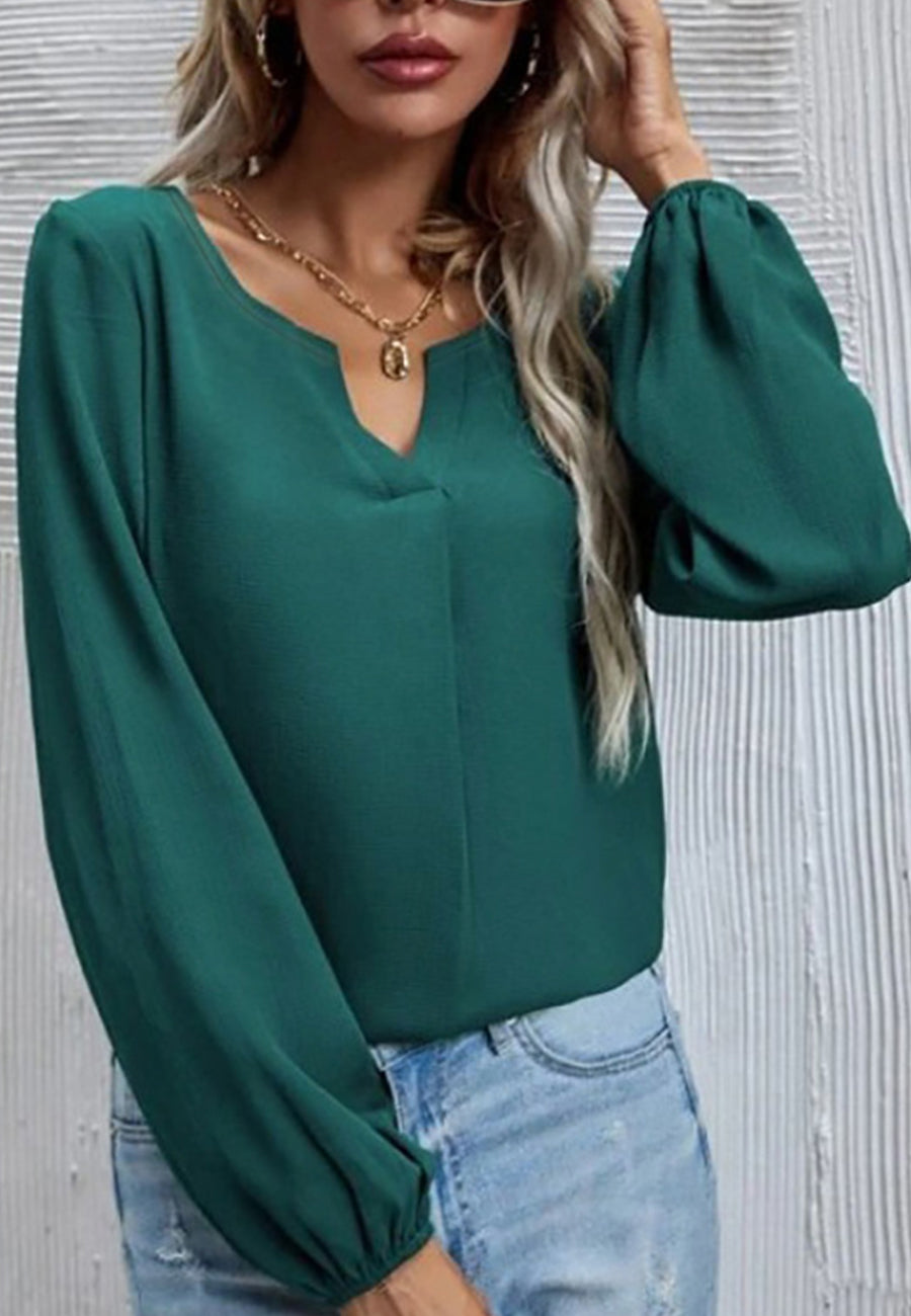 Solid Round Split Neck Blouse