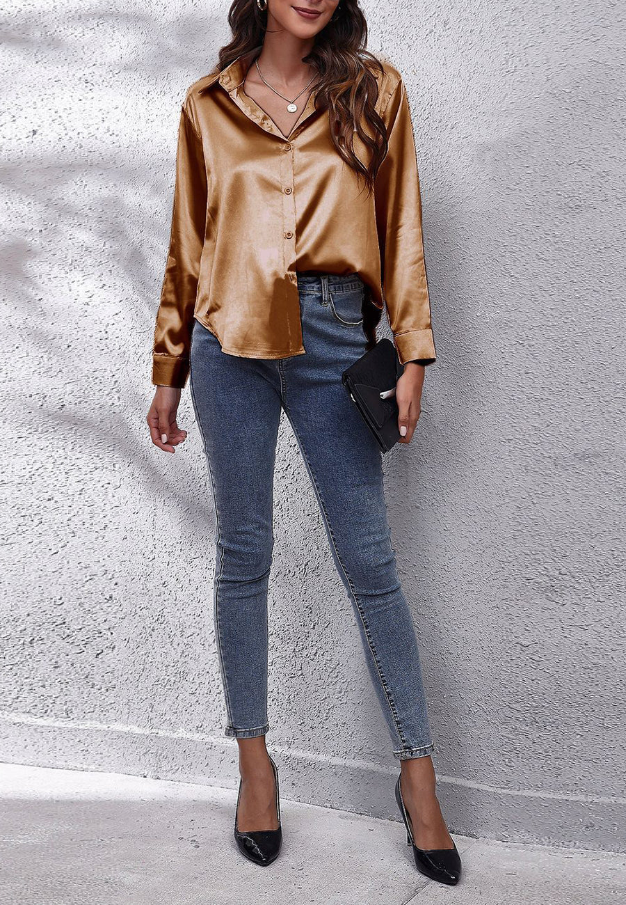 Satin Button Down Classic Blouse