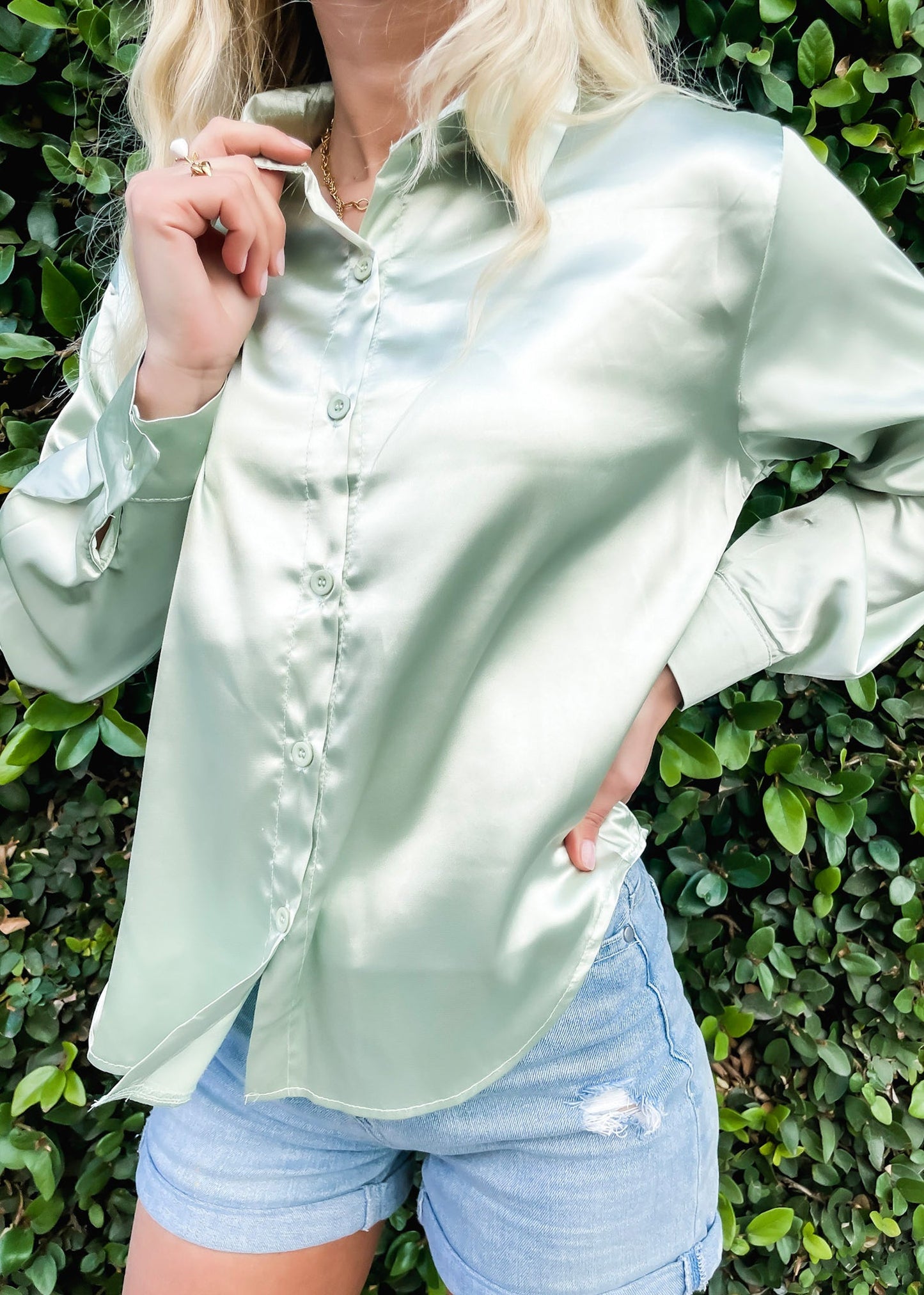 Satin Button Down Classic Blouse