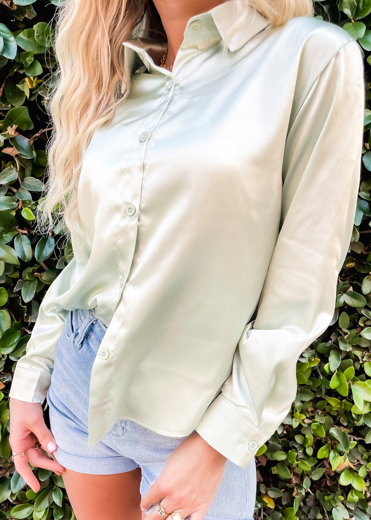 Satin Button Down Classic Blouse