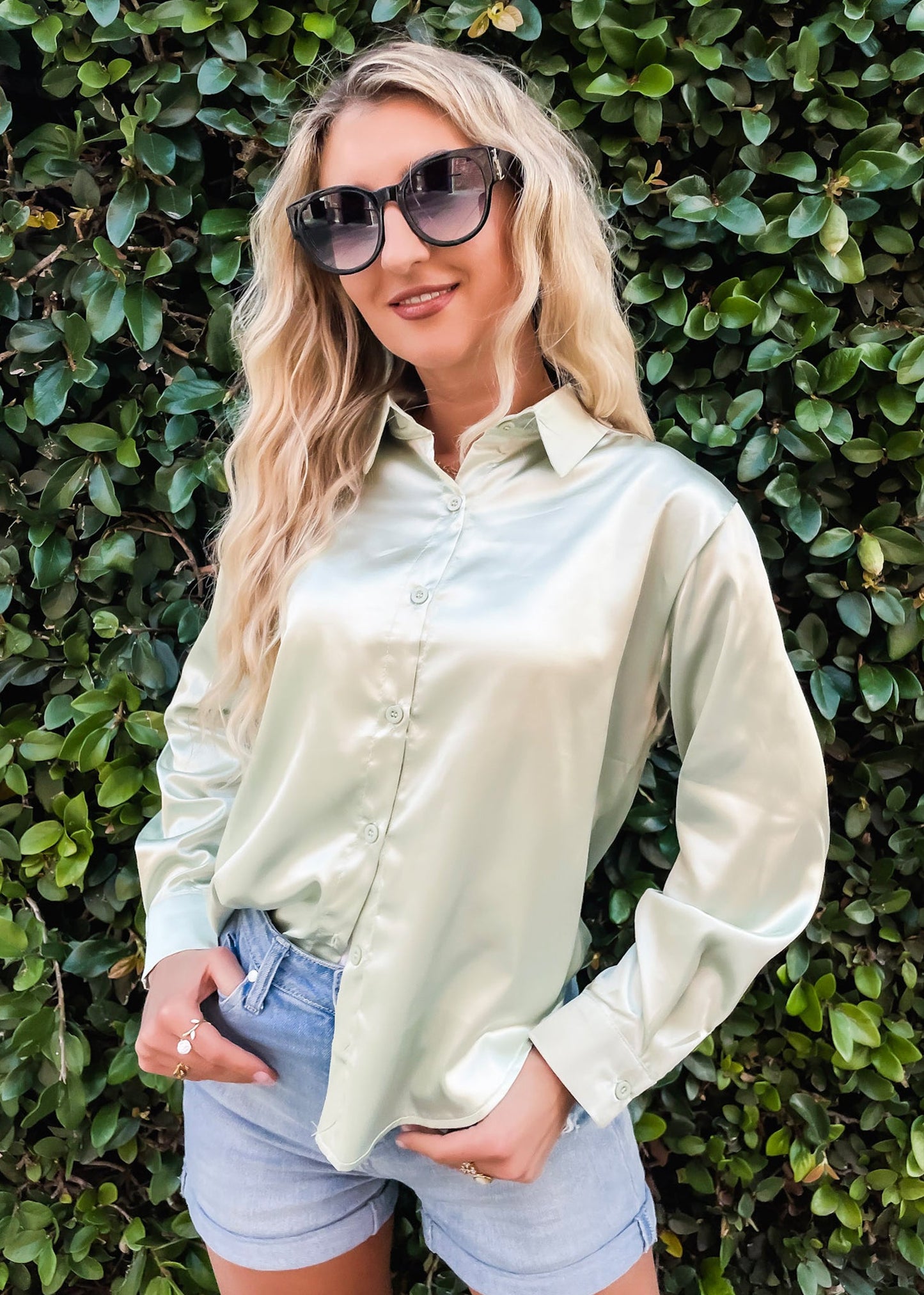 Satin Button Down Classic Blouse