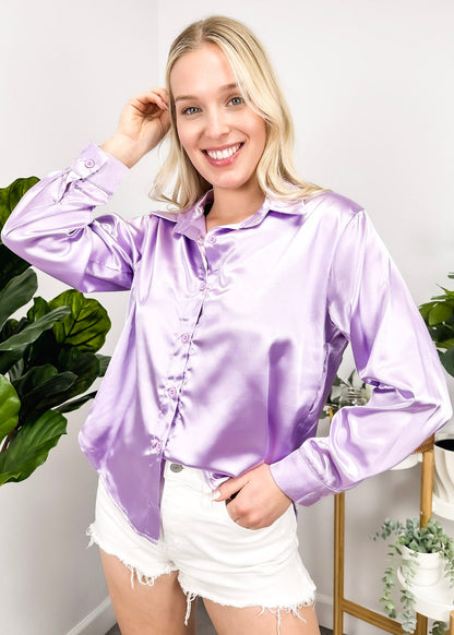 Satin Button Down Classic Blouse