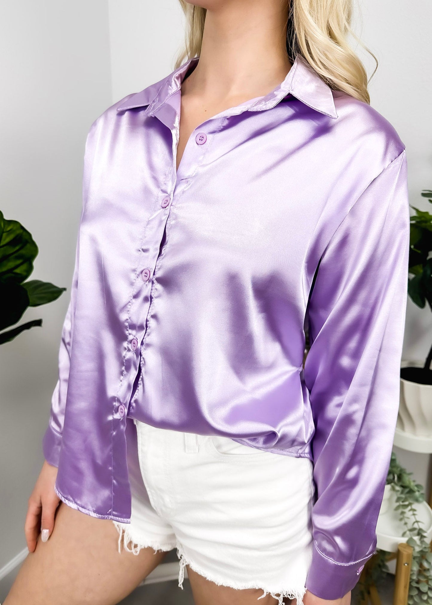 Satin Button Down Classic Blouse