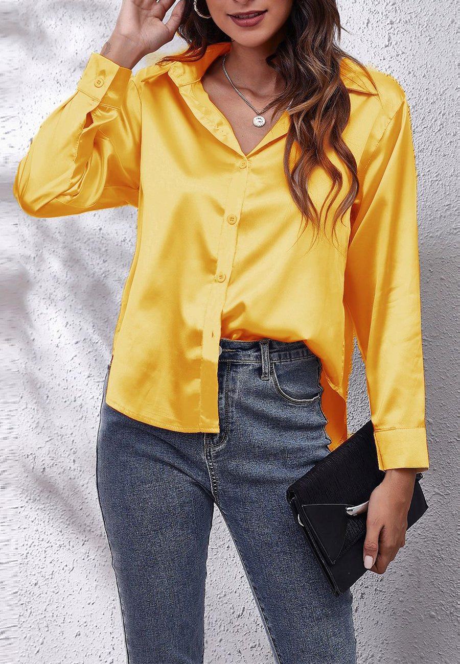 Satin Button Down Classic Blouse