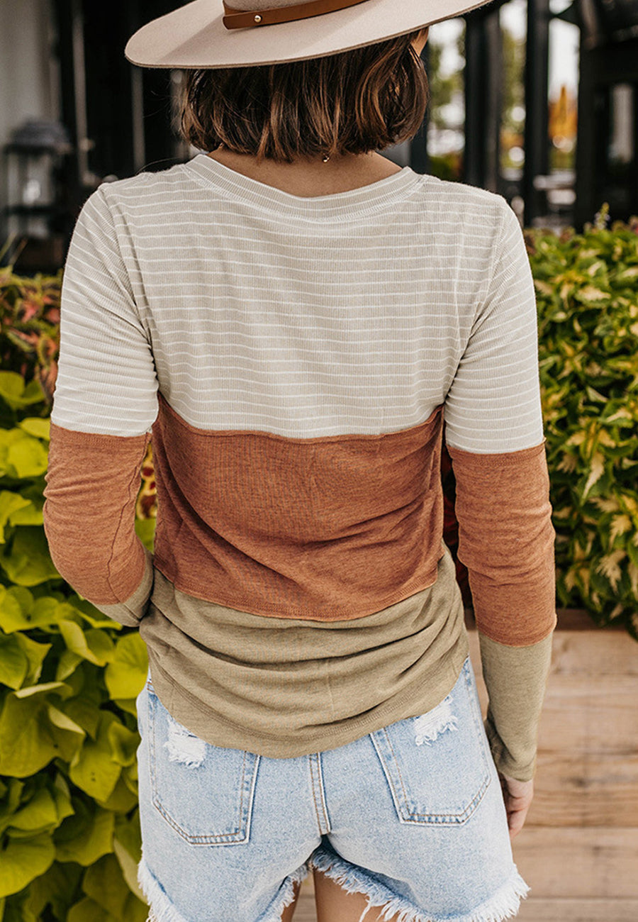 Striped Color Block Henley Top