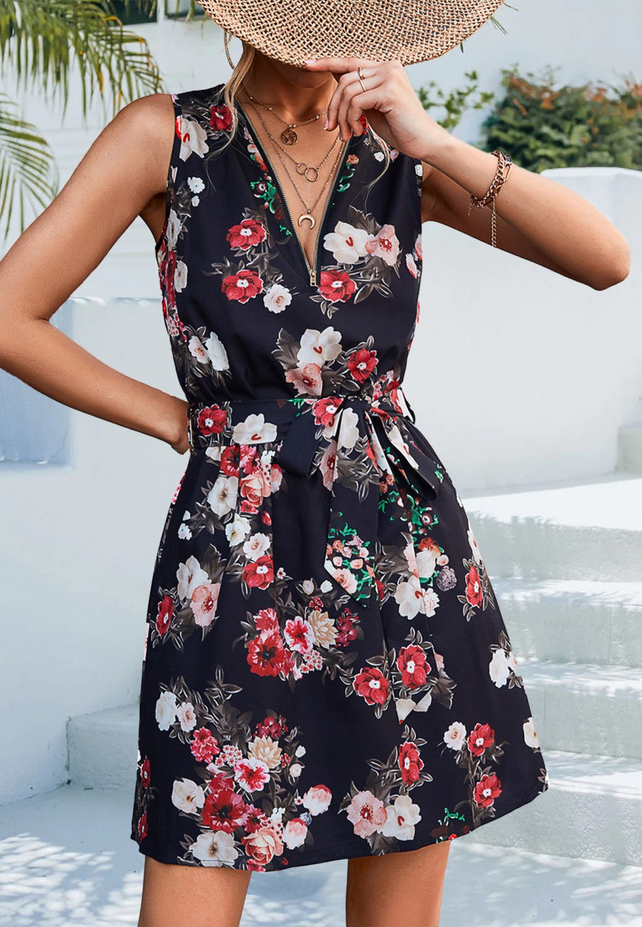 Zip-Up Floral Print Dress