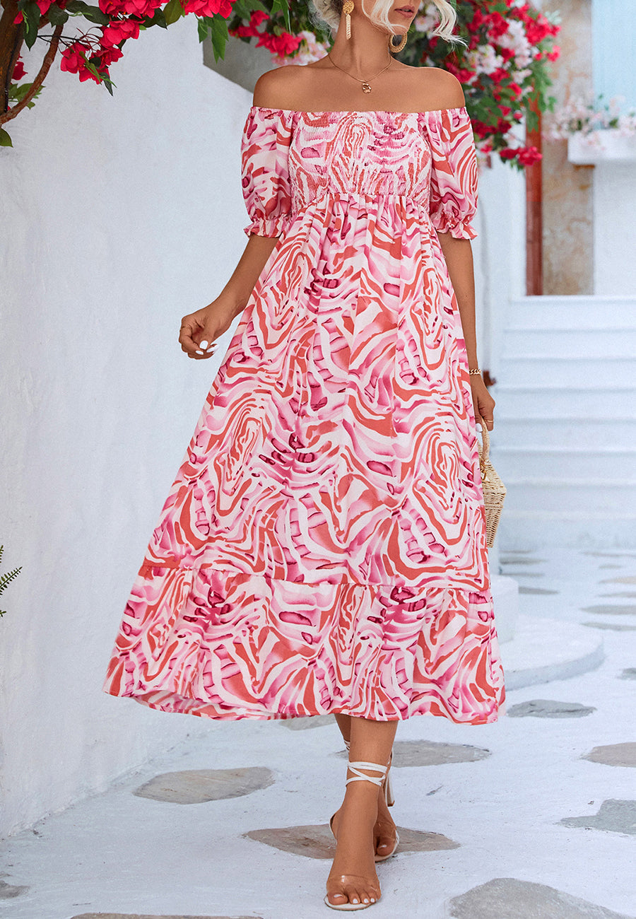 Abstract Print Puff Sleeve Dress