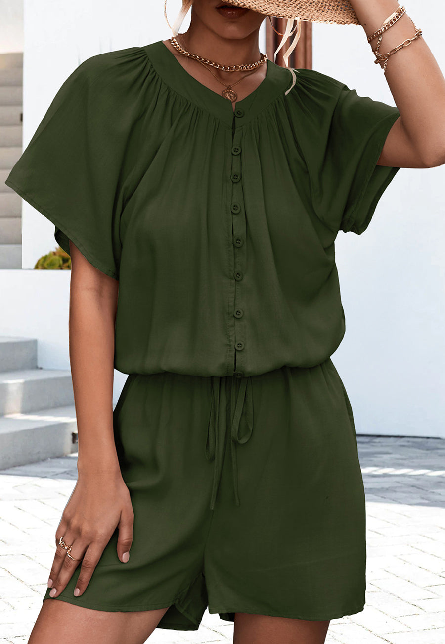 V-Neck Button Front Romper