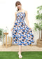 Tie-Shoulder Printed Shirred Dress