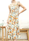 Tie-Shoulder Printed Shirred Dress