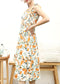 Tie-Shoulder Printed Shirred Dress