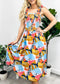 Tie-Shoulder Printed Shirred Dress