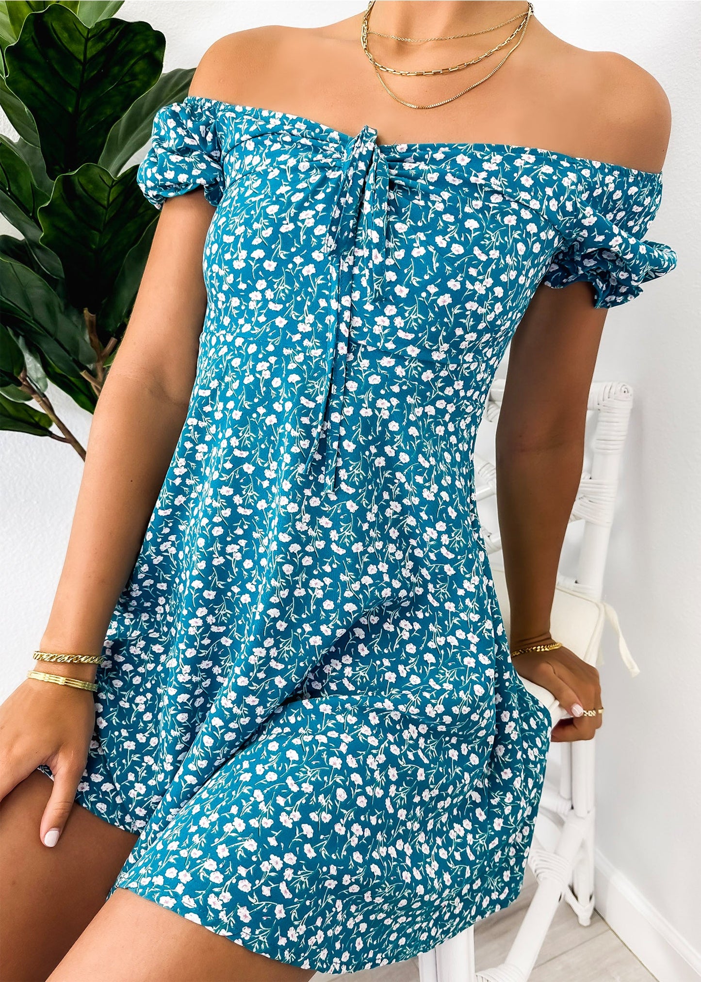 Tie V Neck Floral Dress