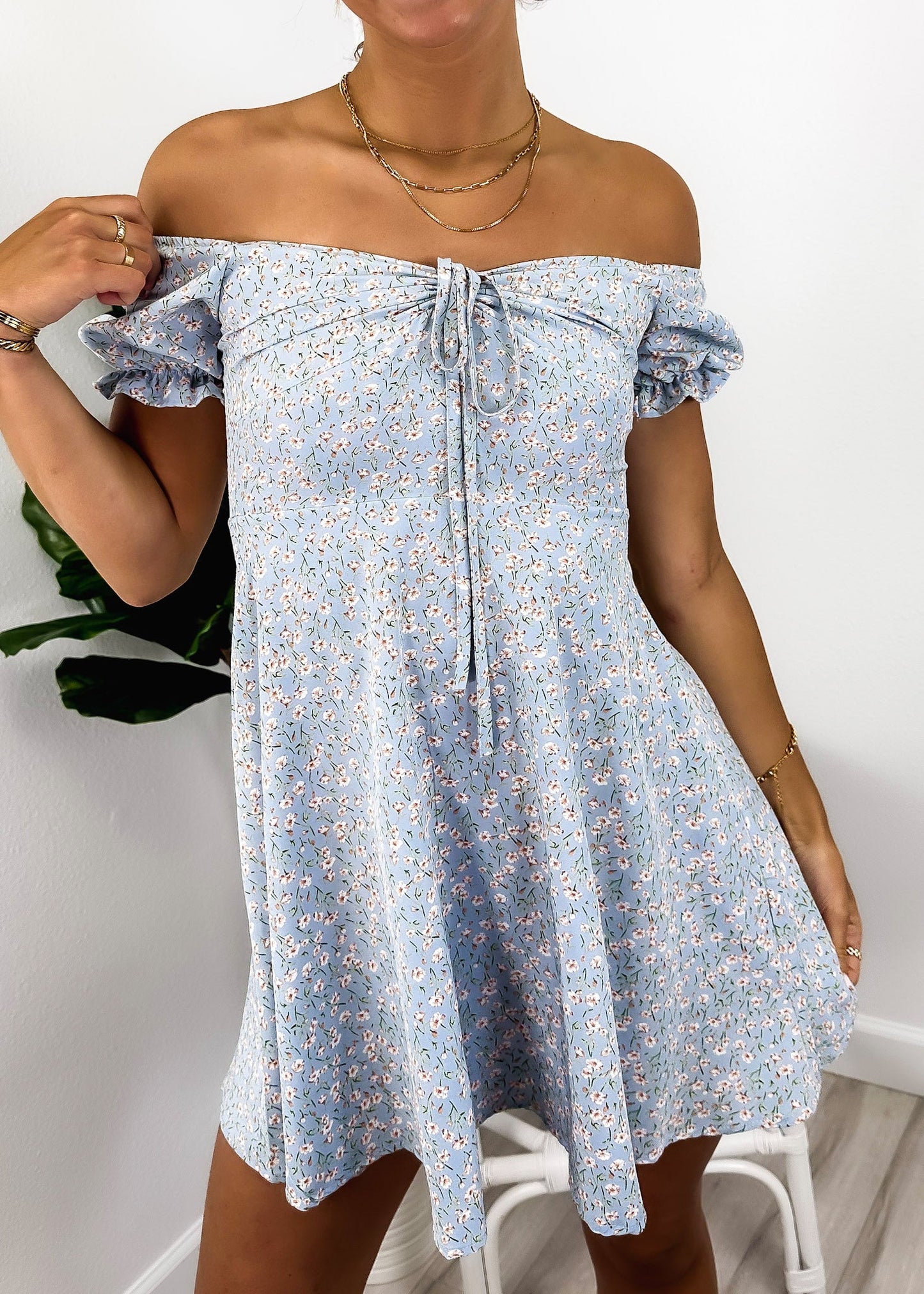 Tie V Neck Floral Dress