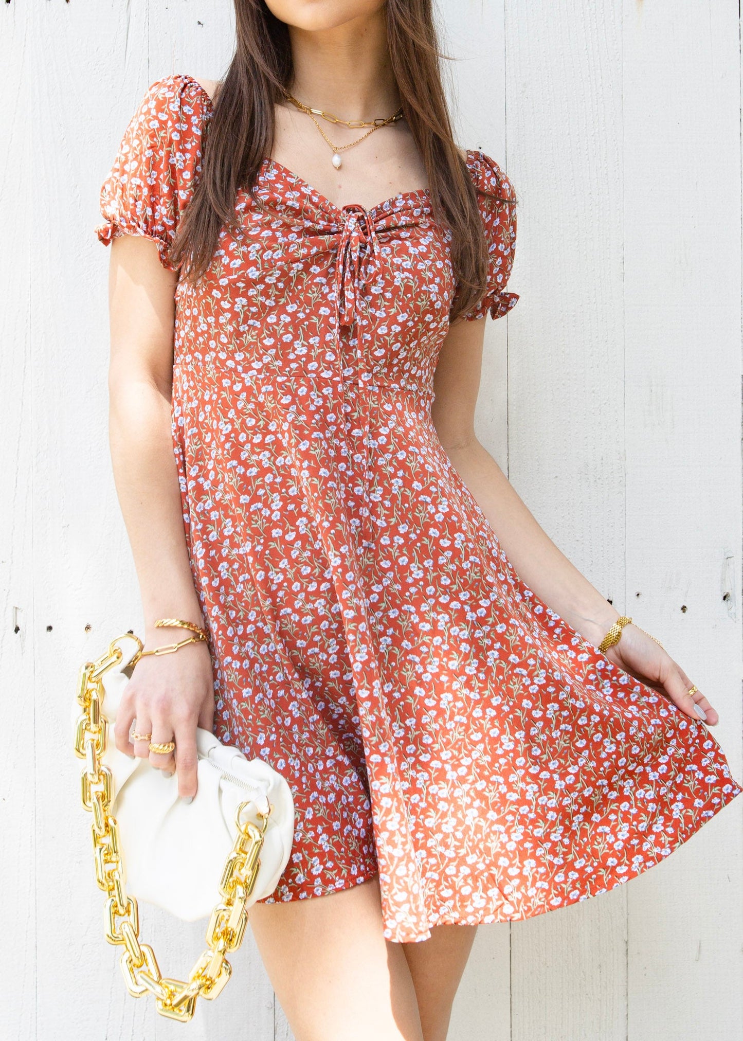 Tie V Neck Floral Dress