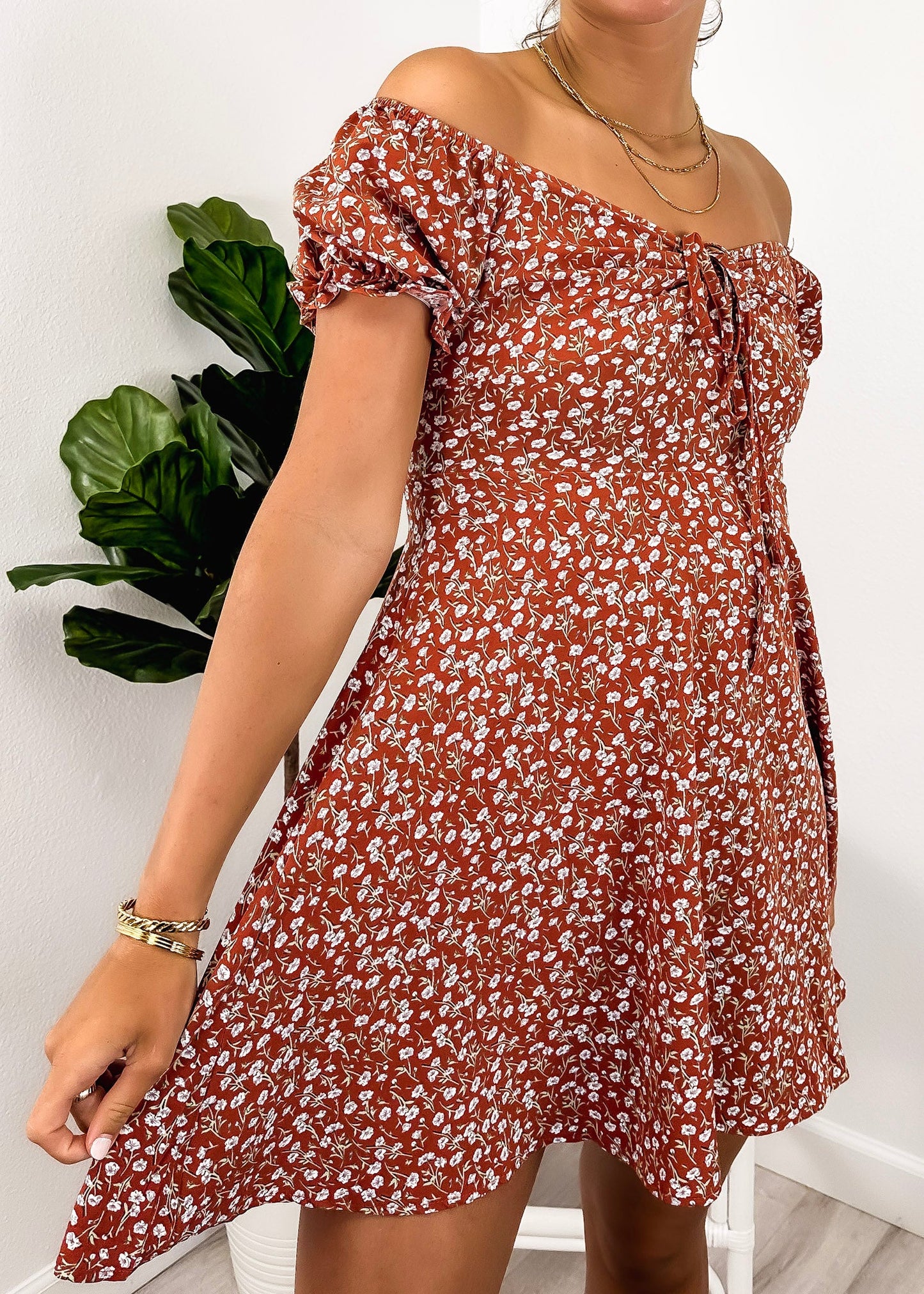 Tie V Neck Floral Dress