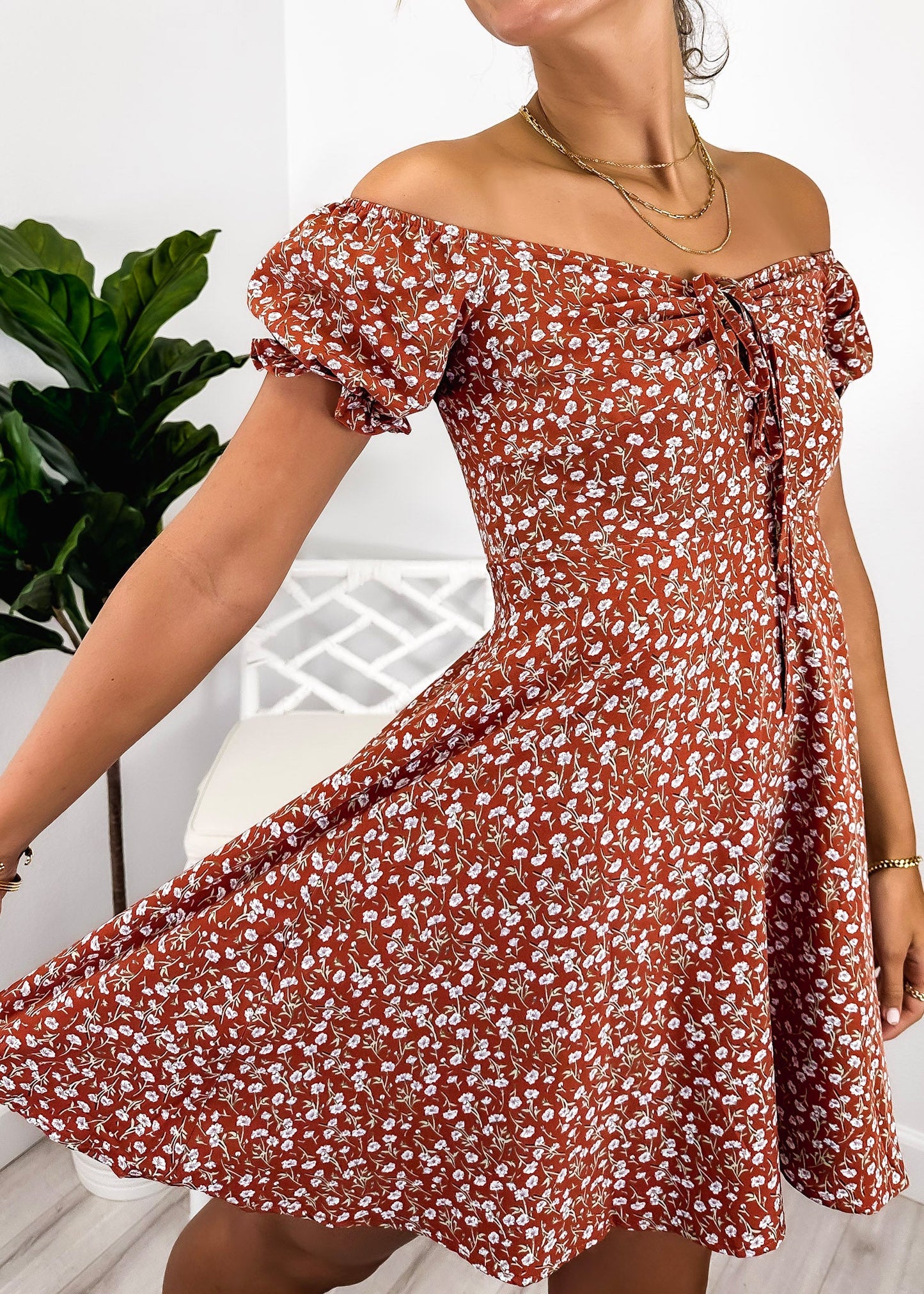 Tie V Neck Floral Dress