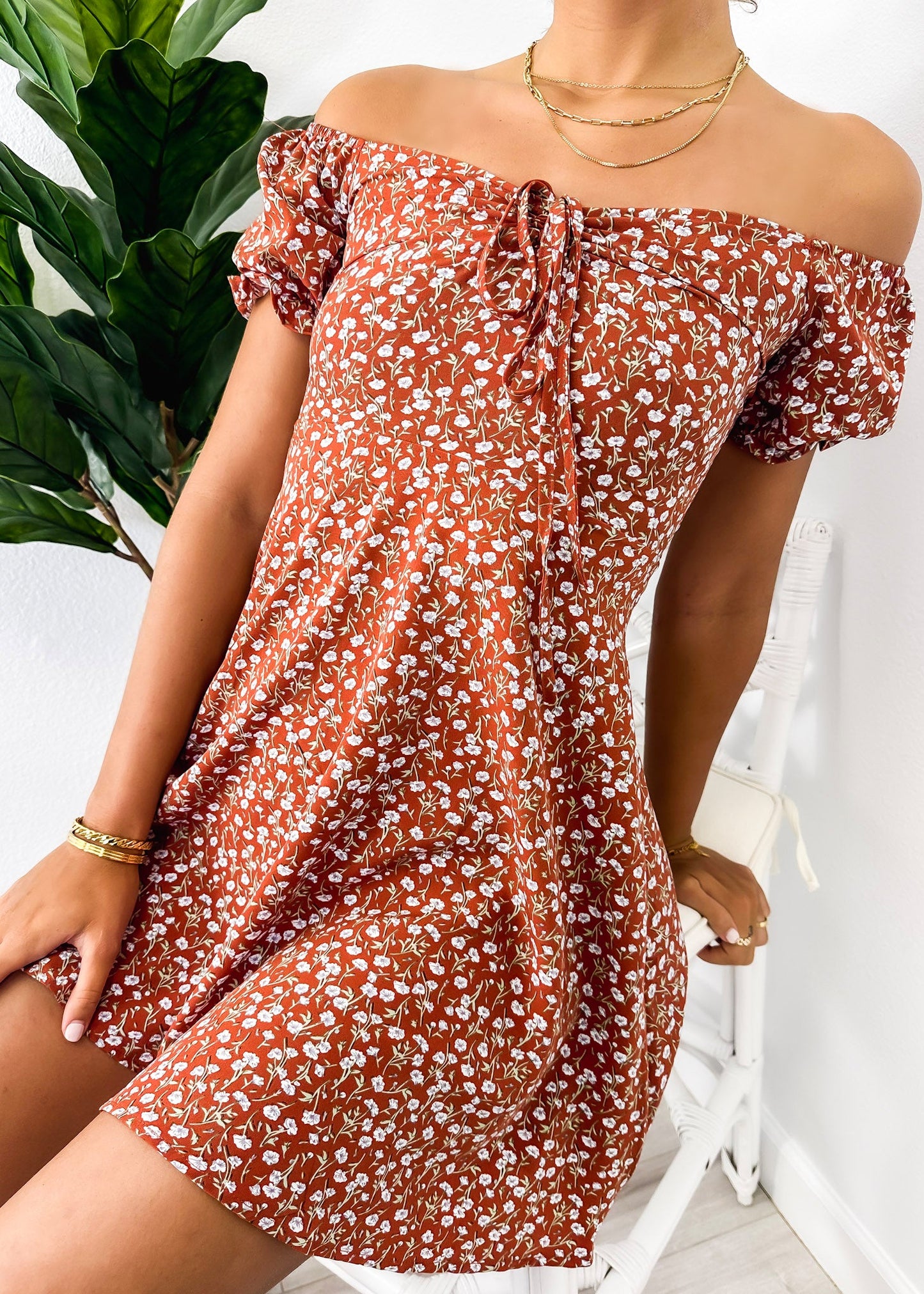 Tie V Neck Floral Dress