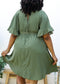 Plus Size O-Ring Tied Belt Waist Butterfly Flare Sleeve Midi Dress