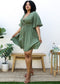 Plus Size O-Ring Tied Belt Waist Butterfly Flare Sleeve Midi Dress
