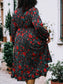 Plus Size Bell Sleeves Rose Floral Print Wrap Maxi Dress