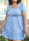 Plus Size White Floral Print Swing Dress with Square Neckline