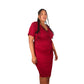 Plus Size Short Sleeve V-Neck Faux Wrap Dress with Side Tie and Draped Skirt
