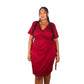 Plus Size Short Sleeve V-Neck Faux Wrap Dress with Side Tie and Draped Skirt