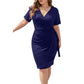 Plus Size Short Sleeve V-Neck Faux Wrap Dress with Side Tie and Draped Skirt