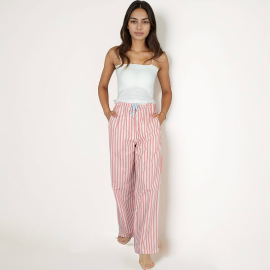 Women's Vertical Stripe Lounge Pants with Drawstring Waist and Relaxed Fit