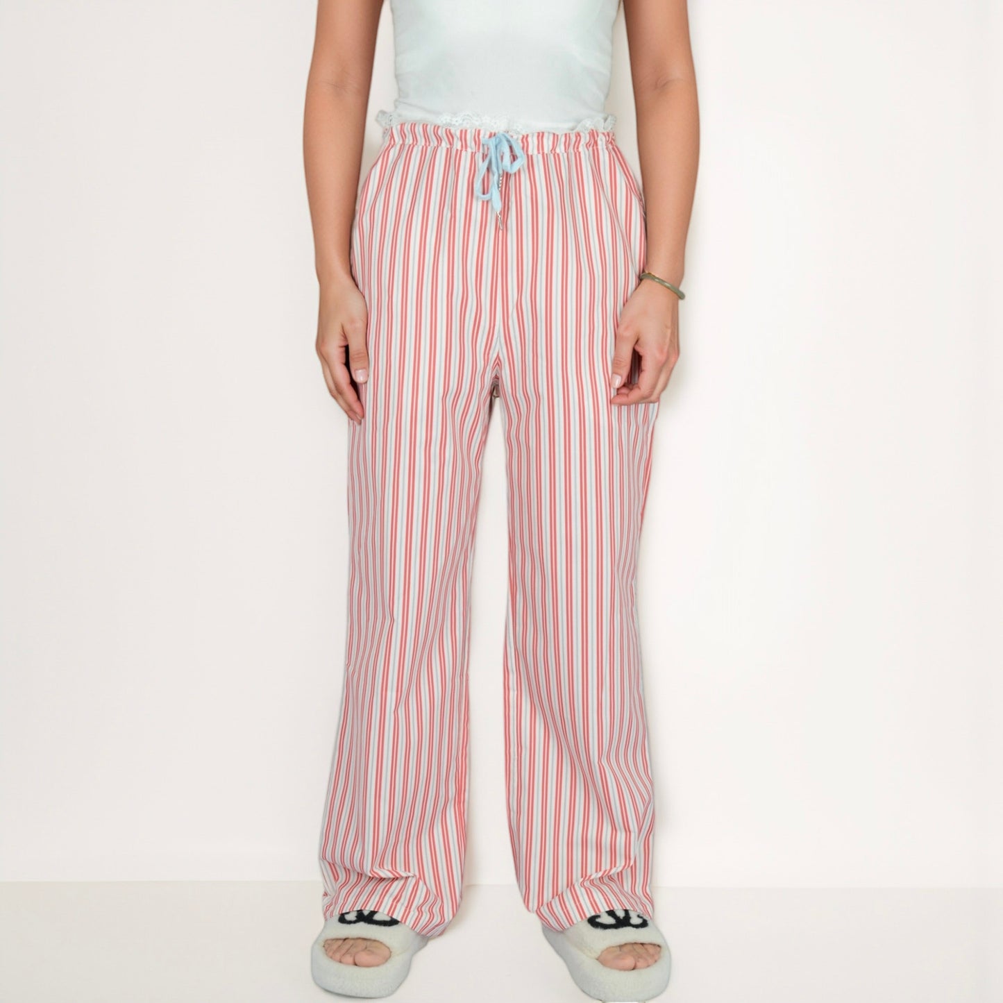 Women's Vertical Stripe Lounge Pants with Drawstring Waist and Relaxed Fit