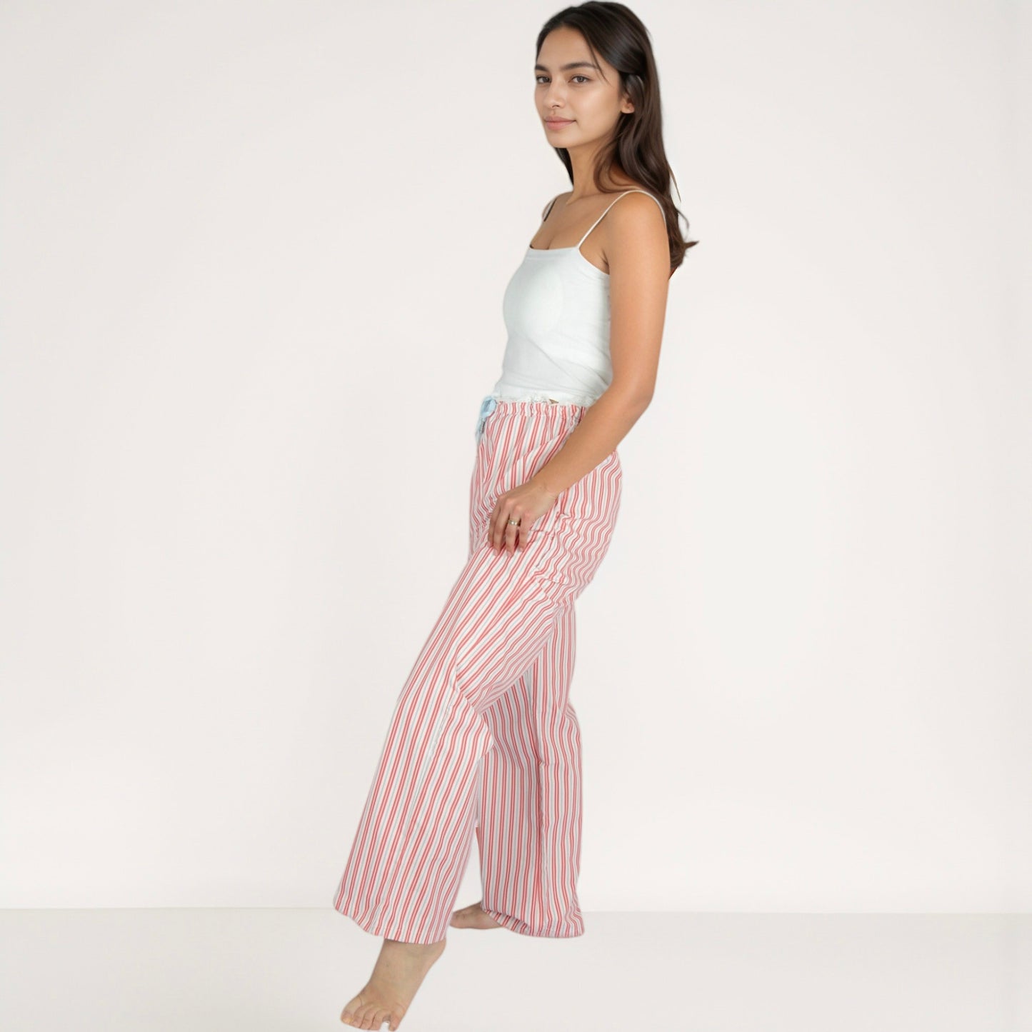 Women's Vertical Stripe Lounge Pants with Drawstring Waist and Relaxed Fit