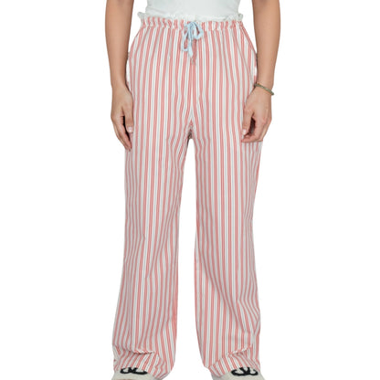 Women's Vertical Stripe Lounge Pants with Drawstring Waist and Relaxed Fit