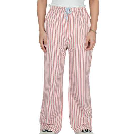 Women's Vertical Stripe Lounge Pants with Drawstring Waist and Relaxed Fit