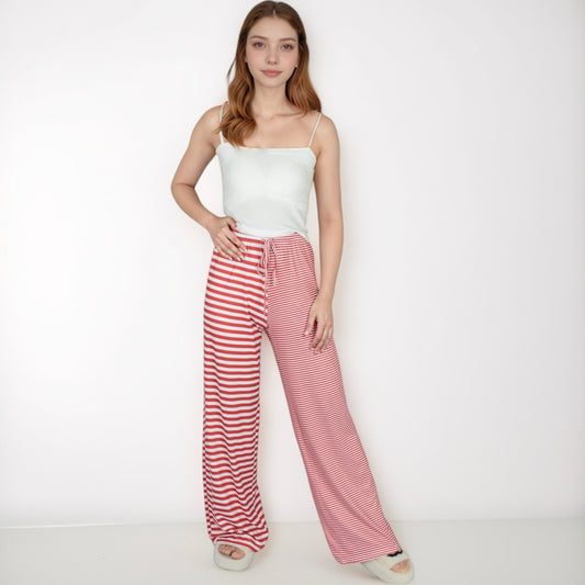 Women's Striped Drawstring Lounge Pants with Wide Leg and Soft Stretch Fabric