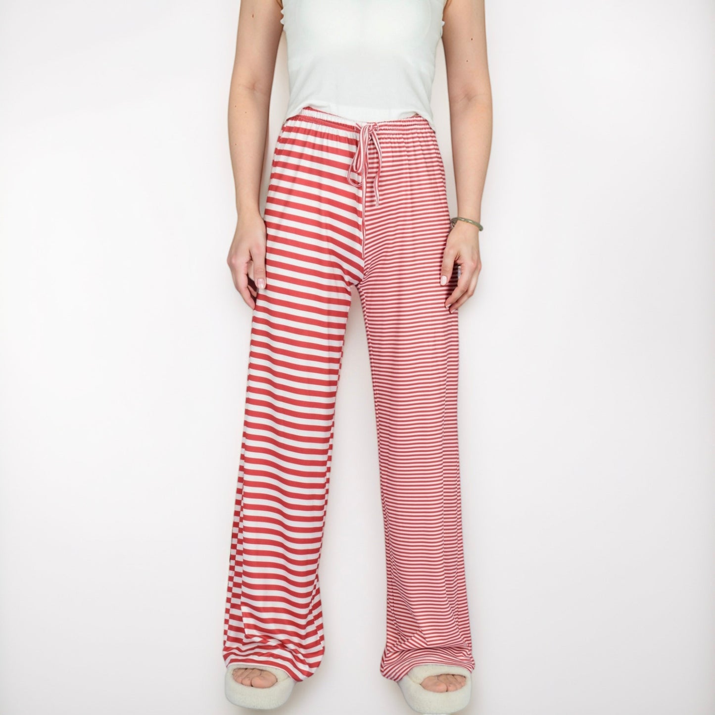 Women's Striped Drawstring Lounge Pants with Wide Leg and Soft Stretch Fabric