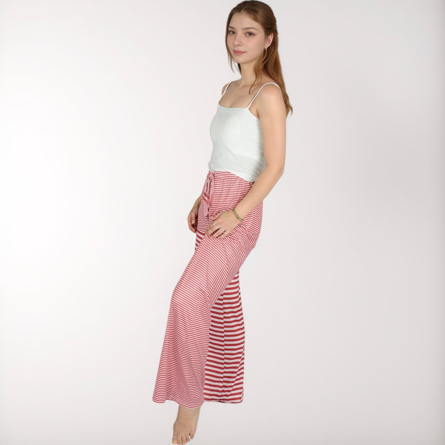 Women's Striped Drawstring Lounge Pants with Wide Leg and Soft Stretch Fabric
