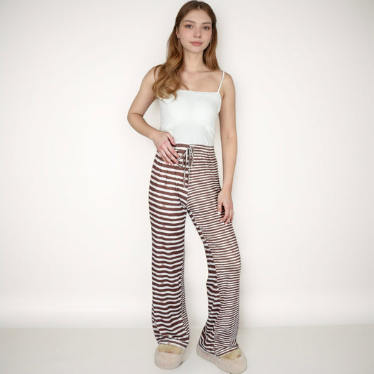Women's Striped Drawstring Lounge Pants with Wide Leg and Soft Stretch Fabric