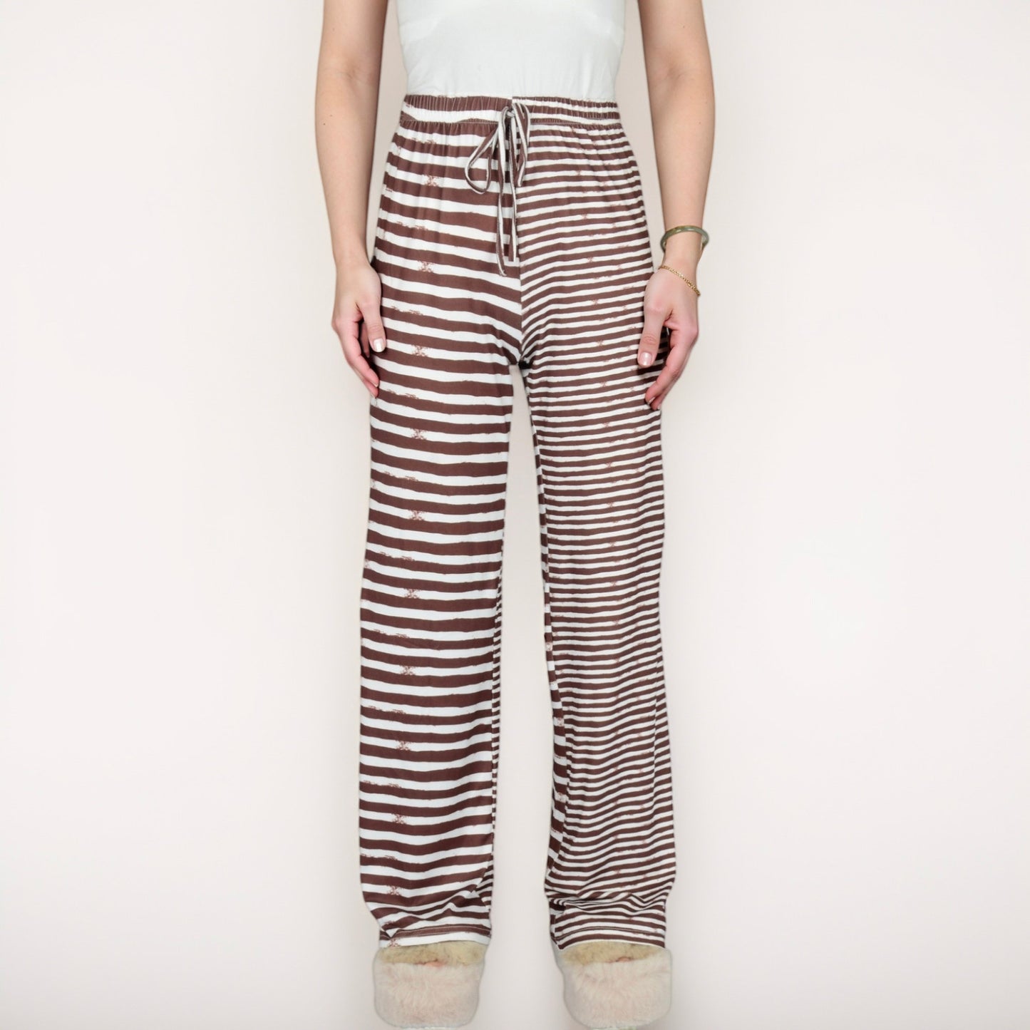 Women's Striped Drawstring Lounge Pants with Wide Leg and Soft Stretch Fabric