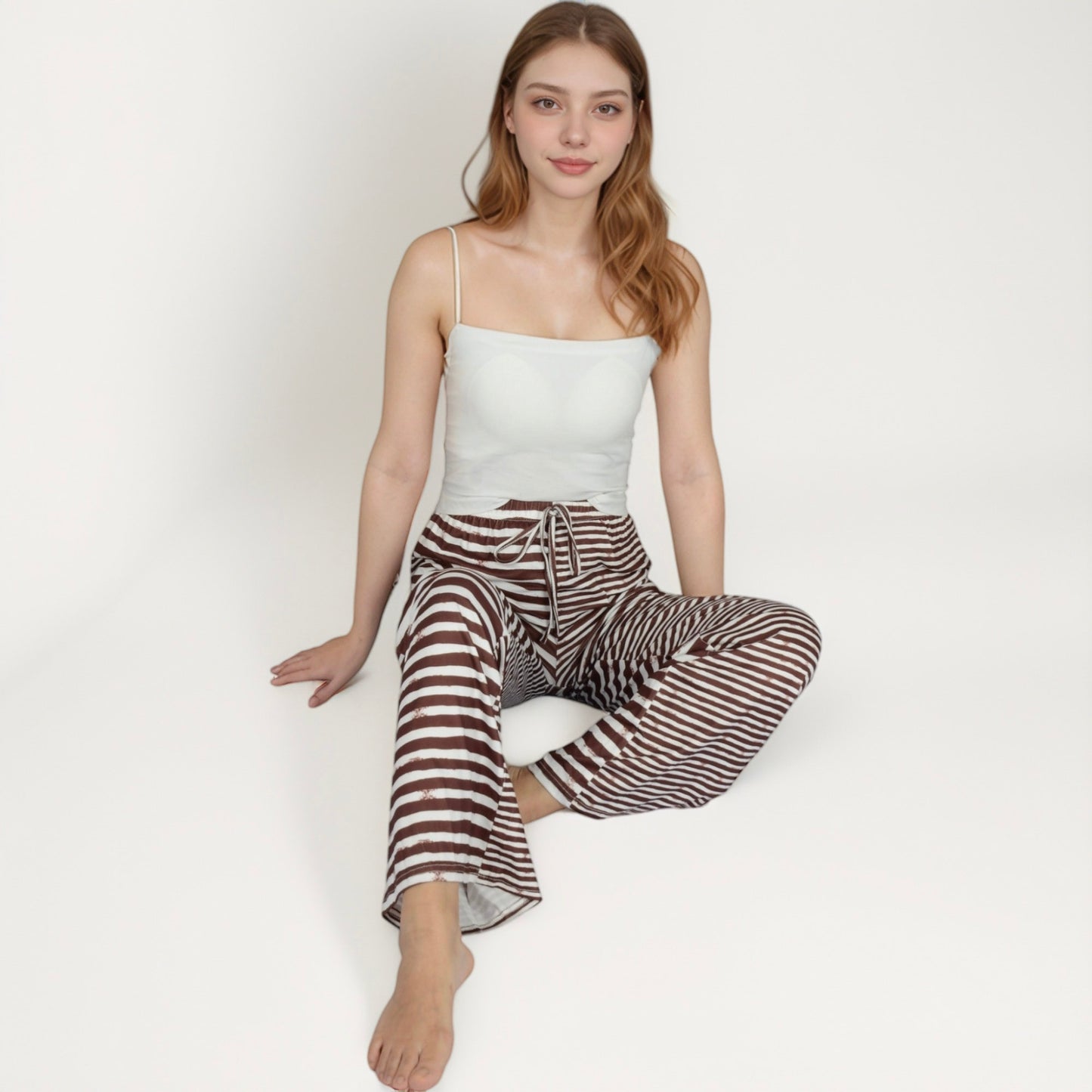 Women's Striped Drawstring Lounge Pants with Wide Leg and Soft Stretch Fabric